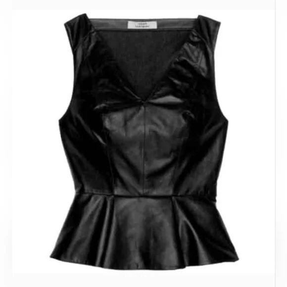 Robert Rodriguez Black V-Neck Leather Sleeveless Peplum Top Mesh Back Size 8 - Picture 2 of 9